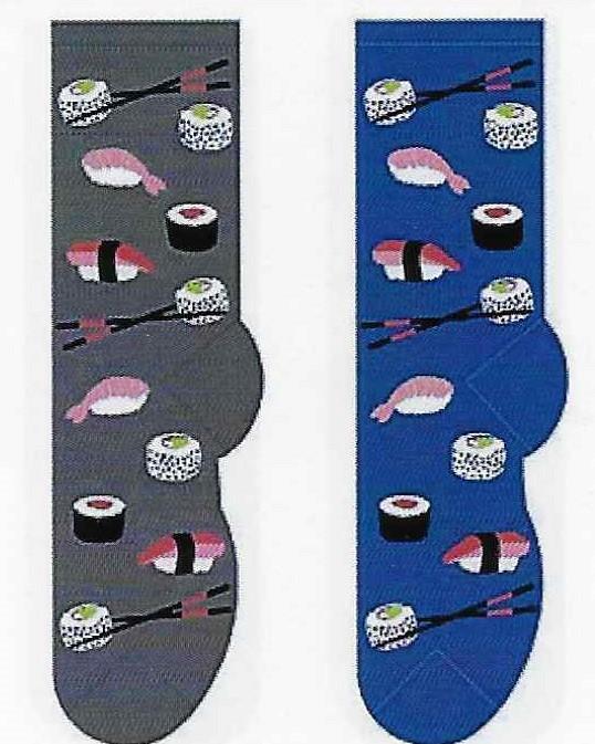 Men's sushi themed socks in grey and blue