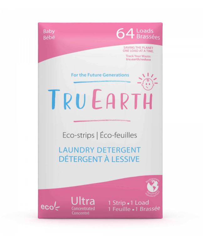 Tru Earth Baby laundry detergent eco-strips. Ultra-concentrated, hypoallergenic and eco-friendly.