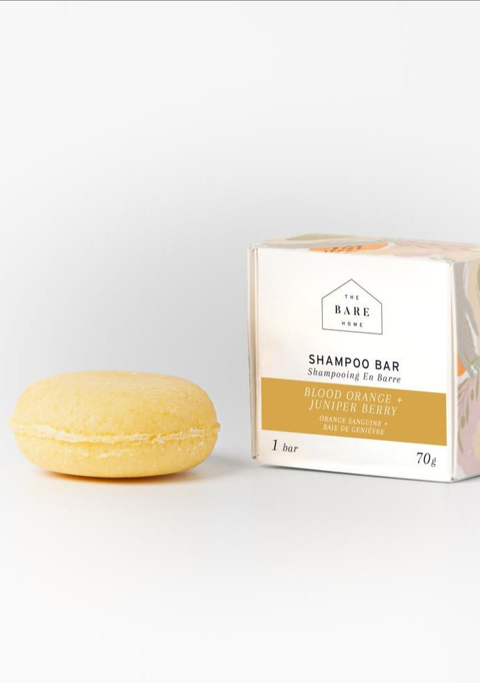 The Bare Home blood orange and juniper berry shampoo bar for strong, lustrous locks. 