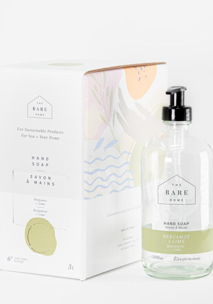 The Bare Home eco-sustainable natural hand soap refill kit. Bergamot and lime scented.