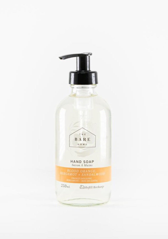 The Bare Home eco-sustainable natural hand soap. Blood orange, bergamot and sandalwood scented.