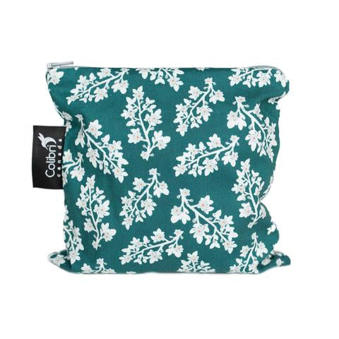 Large reusable snack bag in bloom print made in Canada with 100% cotton outer, 100% polyester with polyurethane membrane line