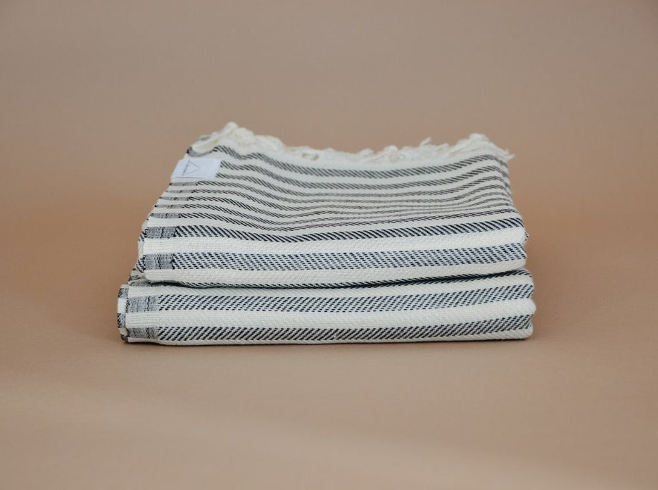 100% Turkish cotton, super soft oversized Turkish towel in abyss stripe.