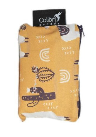 Small reusable snack bag in llama print made in Canada with 100% cotton outer, 100% polyester with polyurethane membrane line