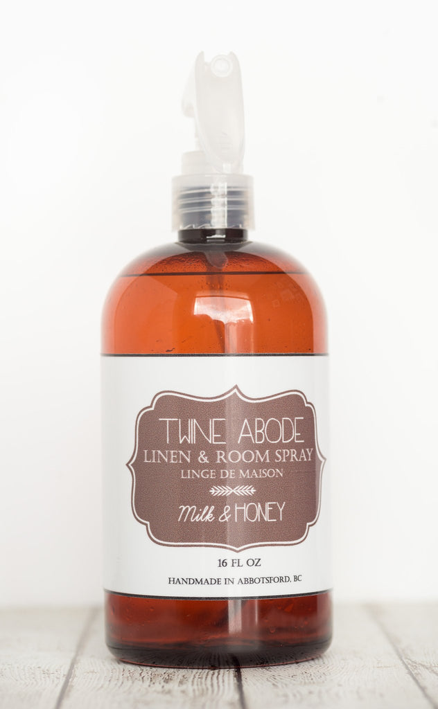 Linen and room spray in Milk and Honey scent. Free of all parabens, formaldehyde, phylates, laureths, petroleum and artificial colourants.