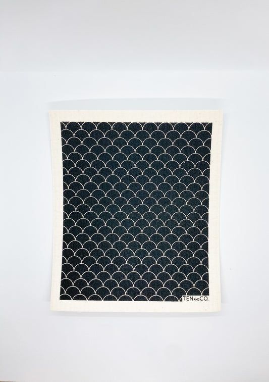 Eco-friendly sponge cloth in black scallop pattern, replace the use of up to 17 rolls of paper towel