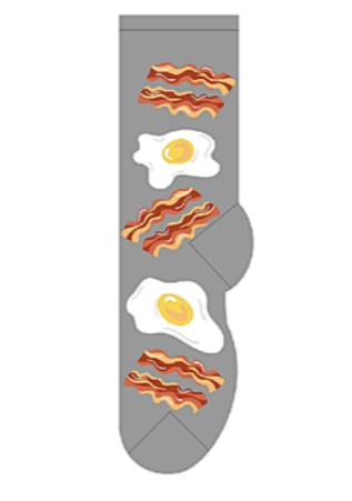 Men's bacon and egg print socks in grey.