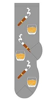 Men's scotch and cigar themed socks in grey