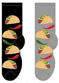 Men's taco themed socks in black and grey