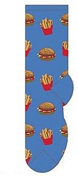 Burger and fries themed men's socks in blue