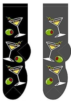 Men's martini themed socks in black and grey
