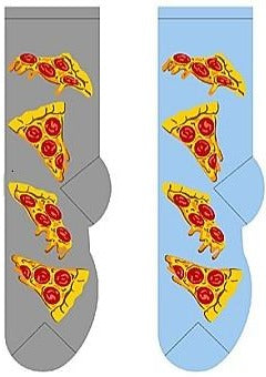 Men's pizza themed socks in grey and blue