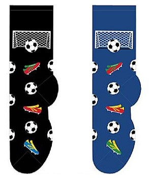 Men's soccer themed socks in black and blue
