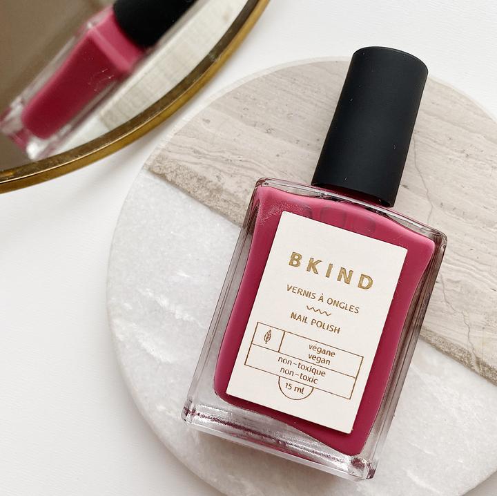 Bkind non-toxic vegan nail polish in color Smokey Rose.