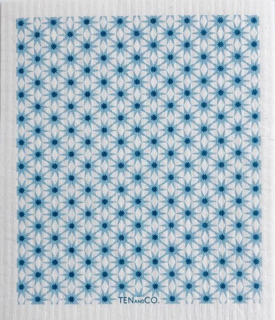 Eco-friendly sponge cloth in blue starburst pattern, replace the use of up to 17 rolls of paper towel